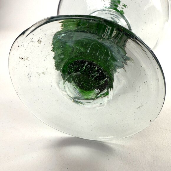 Mexican Cactus Margarita Glasses Hand Blown Green Stemmed Set Of 2 - Picture 5 of 8